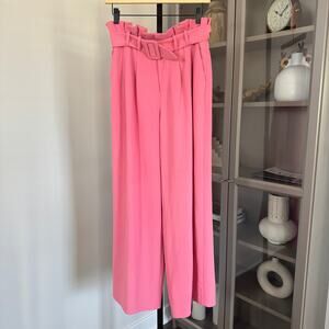 Alice + Olivia Pink High Waited Paper Bag Belted Trouser S Pleated Wide Leg Pant